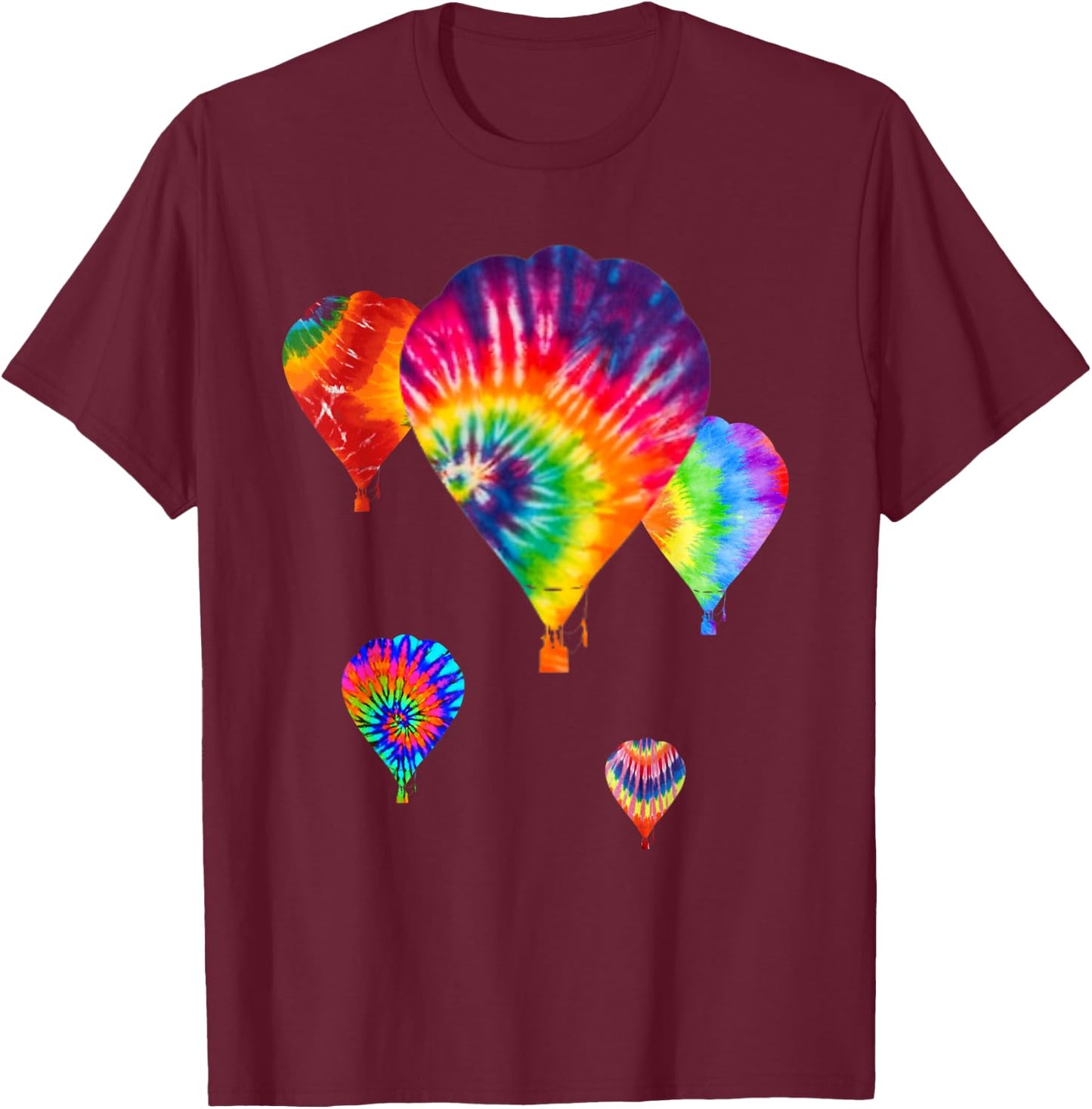 Fun Hot Air Balloon, Hippie Tie Dye Ballooning Gift, Dk T-Shirt - T-Shirt | Maroon