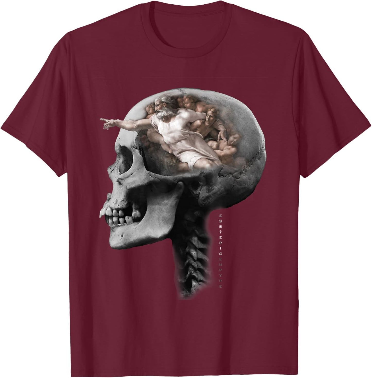 Creation of Adam Skull Michelangelo Sistine Chapel T-Shirt - T-Shirt | Maroon