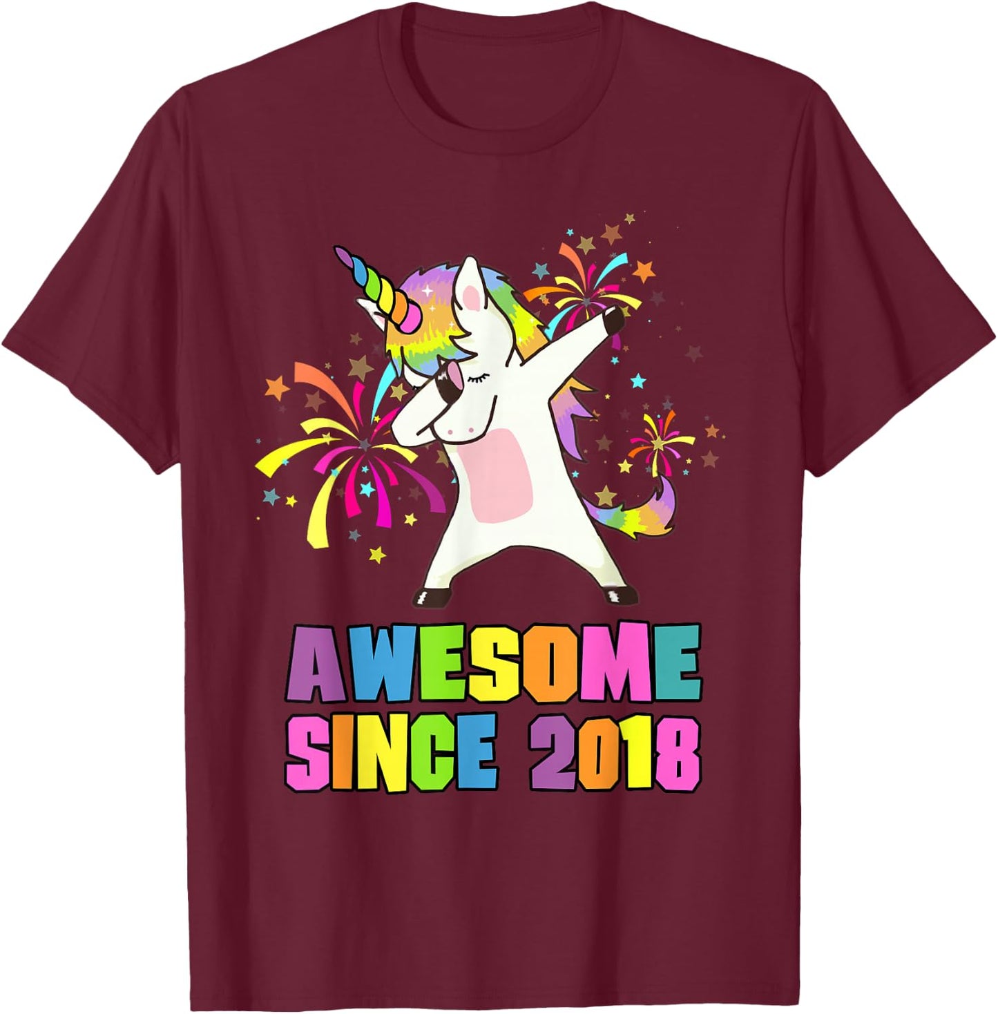 7 Years Old 7th Birthday Awesome Since 2018 Unicorn T-Shirt - T-Shirt | Maroon
