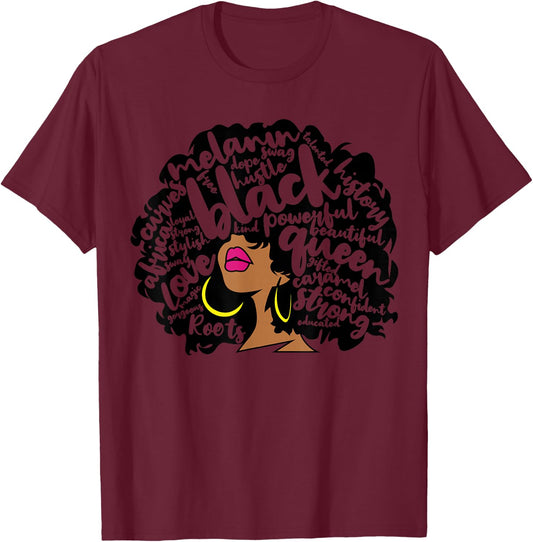 Melanin Women Black History Month October Afro Word Art T-Shirt - T-Shirt | Maroon
