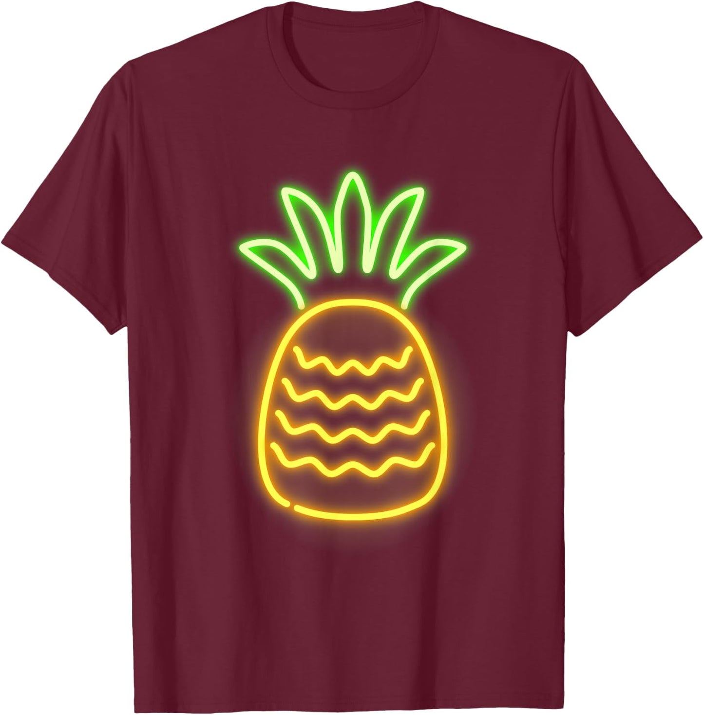 Cute Retro Neon Pineapple for Hawaiian Beaches Shirt T-Shirt - T-Shirt | Maroon
