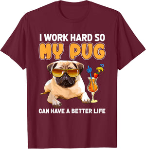 Funny Pug Designs Pug Lover Gifts Shirt , -Adults and Kids, Black, Small, Short Sleeve T-Shirt - T-Shirt | Maroon