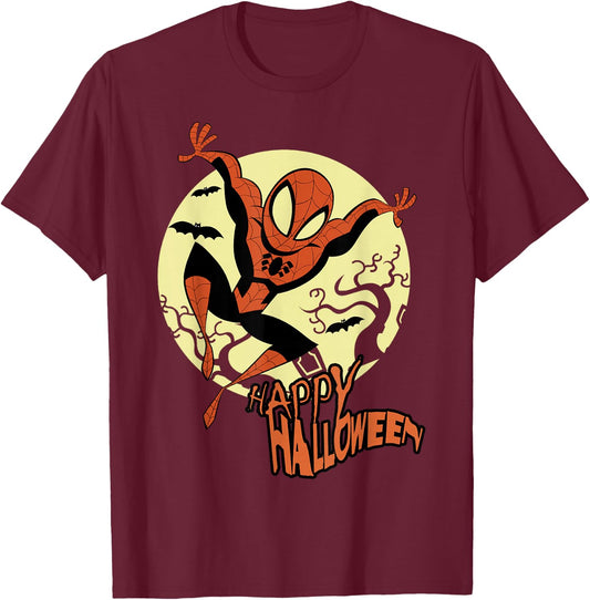 Marvel Spider-Man Moonlight Happy Halloween T-Shirt - T-Shirt | Maroon