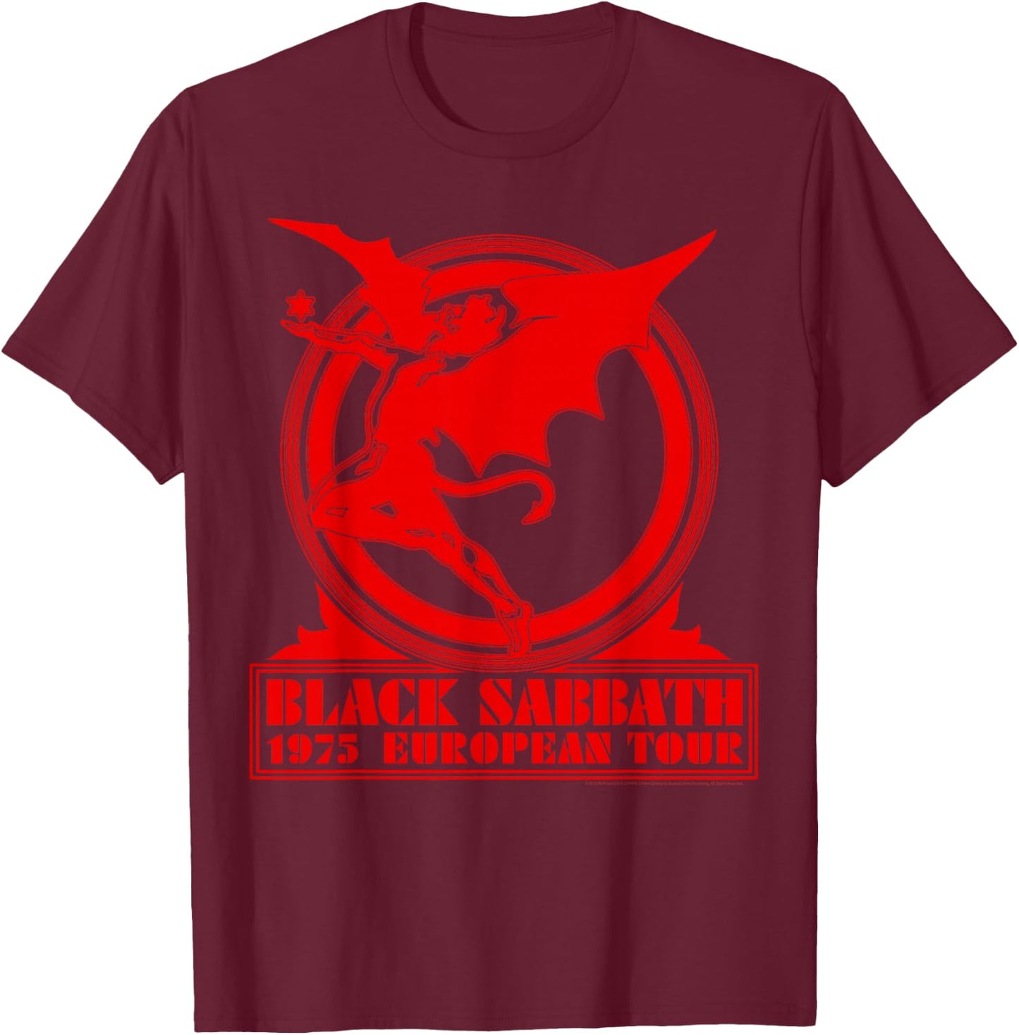 Black Sabbath Official 1975 European Tour T-Shirt - T-Shirt | Maroon