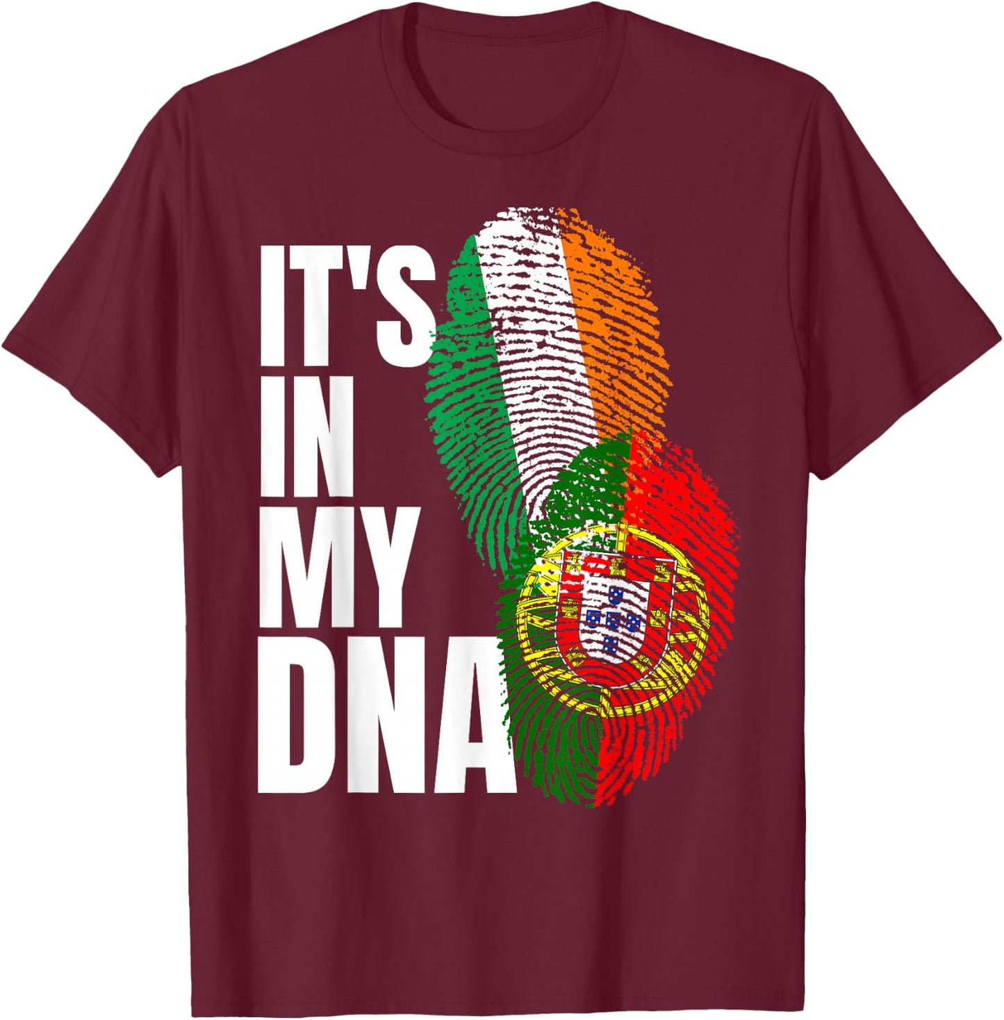 Portuguese And Irish DNA Mix Flag Heritage T-Shirt - T-Shirt | Maroon
