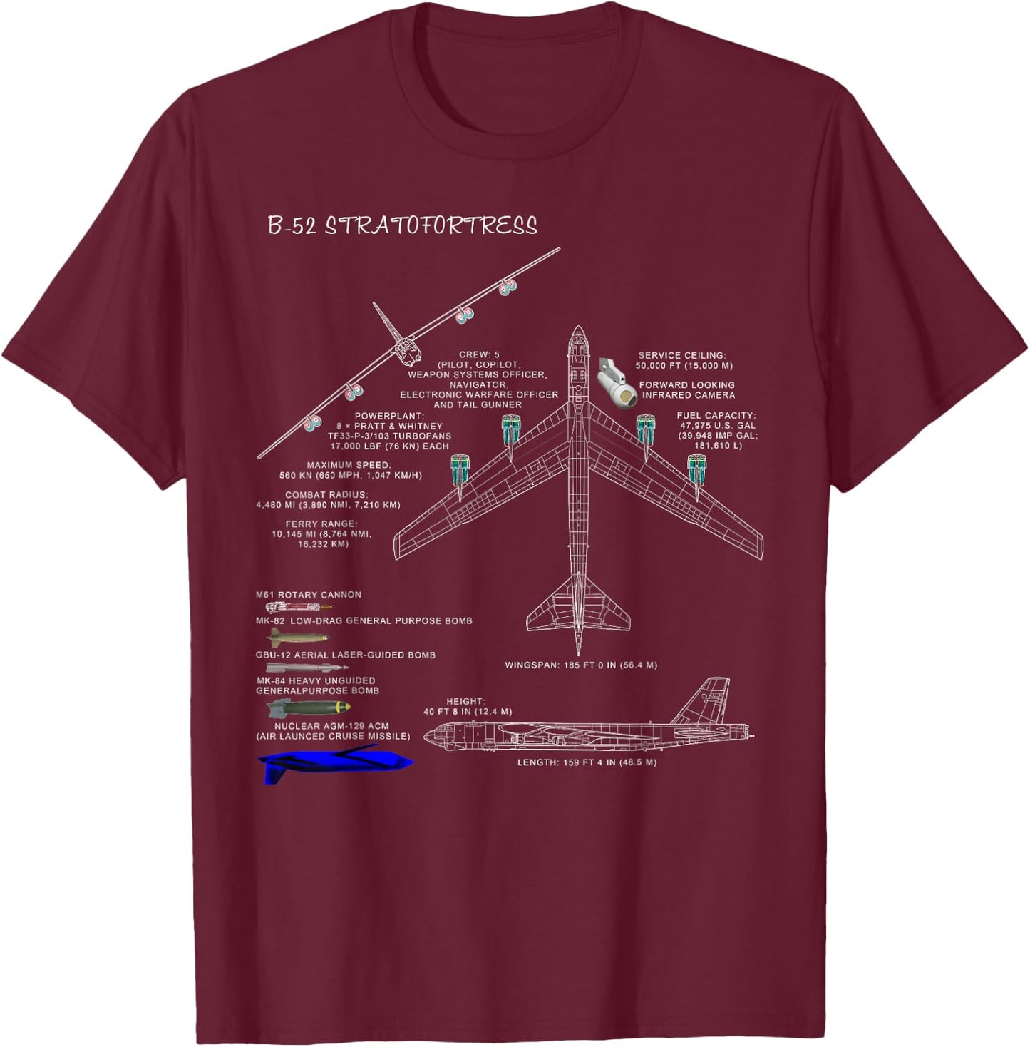 Military Surplus+ B-52 Bomber - Black, Small, Classic Fit, Crew Collar, Short Sleeve, -Adults T-Shirt - T-Shirt | Maroon