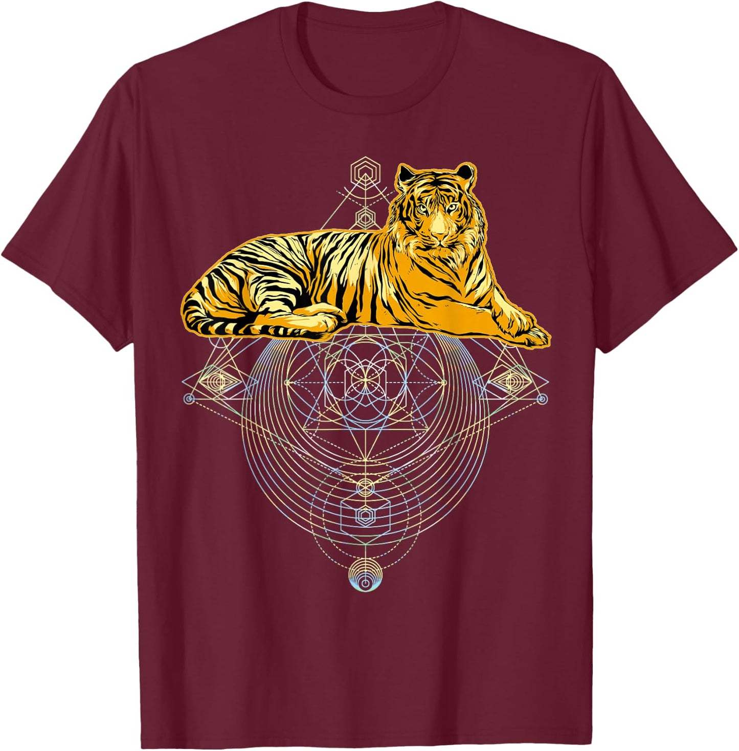 African Tiger Geometric Animal gift - Tiger Sacred Geometry T-Shirt - T-Shirt | Maroon