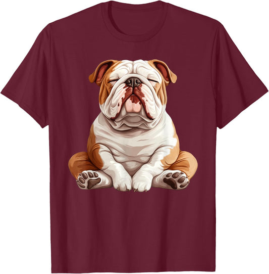 English Bulldog Dog Meditation Yoga T-Shirt - T-Shirt | Maroon