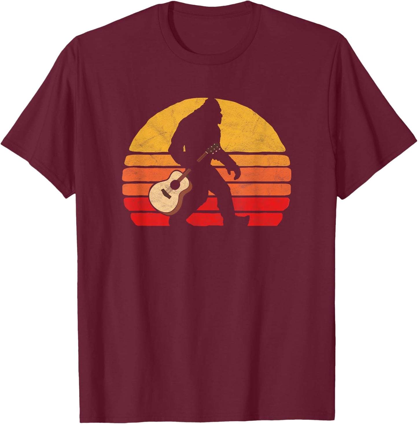 Bigfoot & Acoustic Guitar Country Rock Bluegrass Music T-Shirt - T-Shirt | Maroon