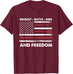 4th of July BBQ Grilling Cookout Brisket Butts Ribs Freedom T-Shirt - T-Shirt | Maroon