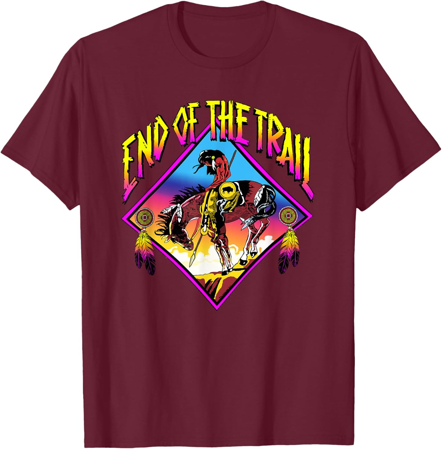 End Of The Trail Retro Native American T-Shirt - T-Shirt | Maroon