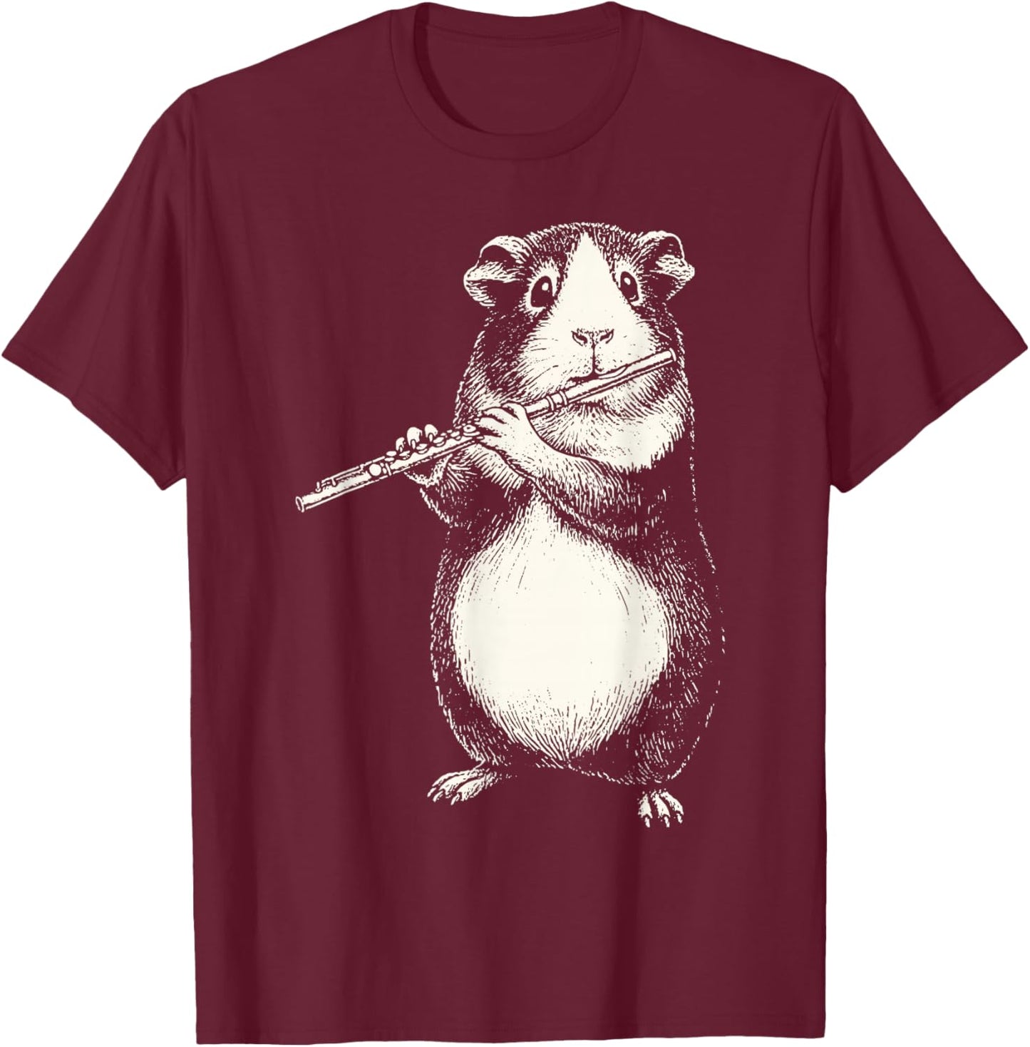 Funny Guinea Pigs Playing Flute Retro Animal Playing Instrum T-Shirt - T-Shirt | Maroon