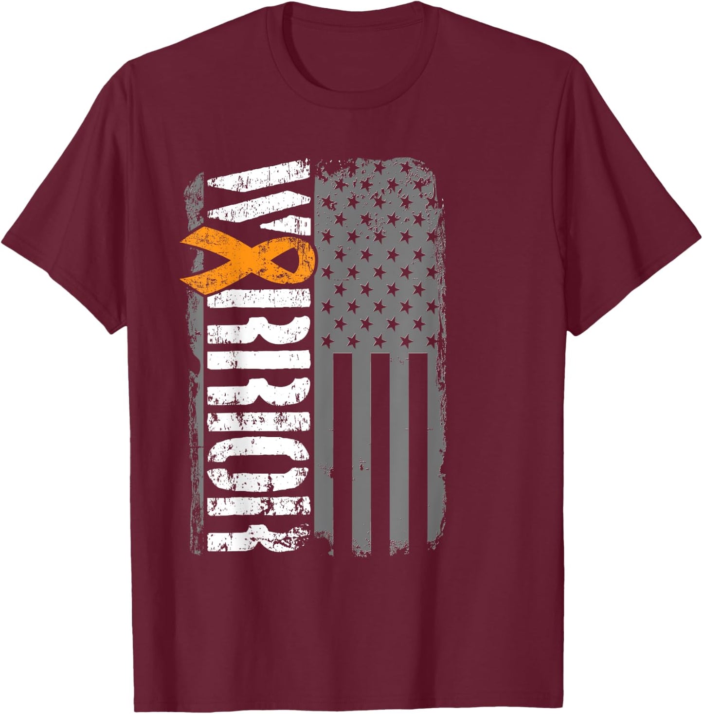 Kidney Cancer Warrior - Sideways Awareness Ribbon USA Flag T-Shirt - T-Shirt | Maroon
