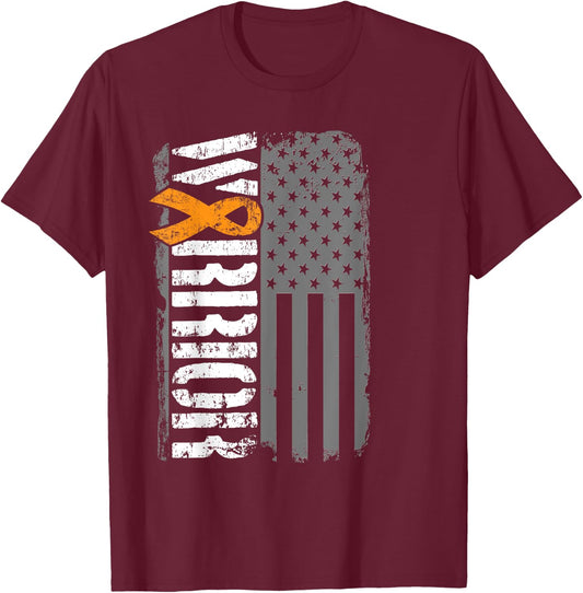 Kidney Cancer Warrior - Sideways Awareness Ribbon USA Flag T-Shirt - T-Shirt | Maroon