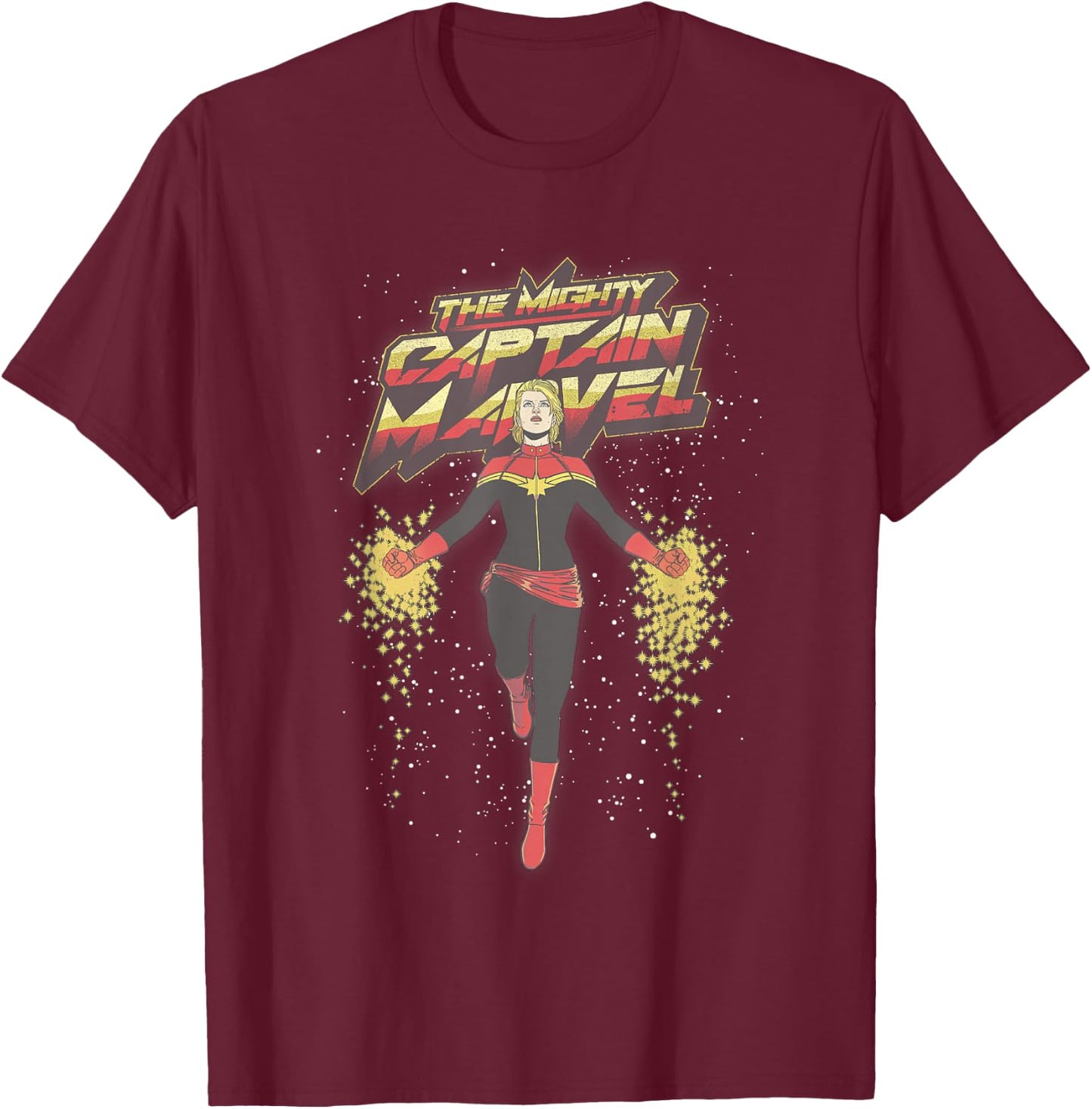 Marvel The Mighty Captain Marvel Retro Space Flight Portrait T-Shirt - T-Shirt | Maroon