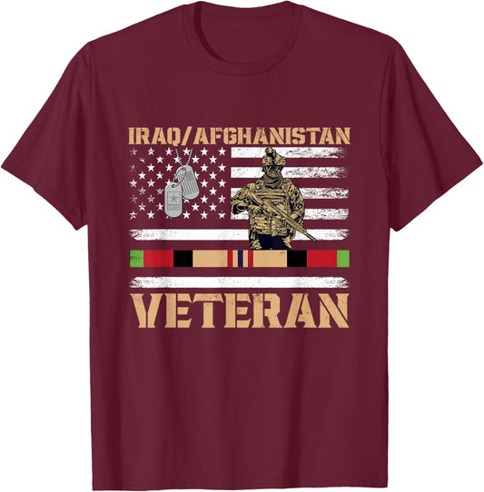 Afghanistan Iraq Veteran Flag Soldier T-Shirt - T-Shirt | Maroon