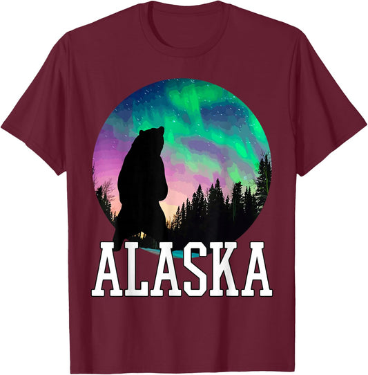Alaska Nothern Lights Holiday View T-Shirt - T-Shirt | Maroon