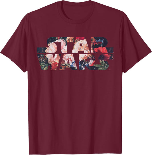 Star Wars Antique Flower Print Logo Graphic T-Shirt - T-Shirt | Maroon