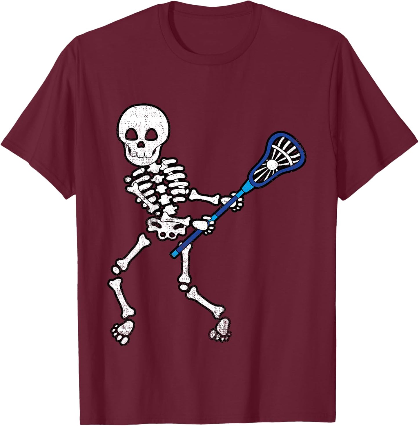 Kids Halloween Shirt Skeleton Lacrosse Sport Player Costume T-Shirt - T-Shirt | Maroon