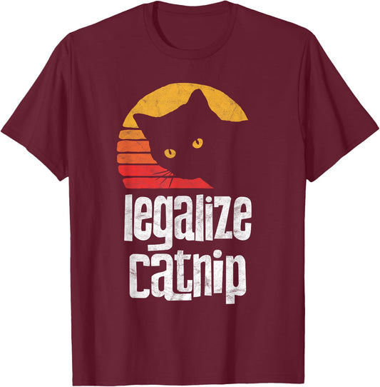 Legalize Catnip! Funny Vintage 80's Style Cat Cute Retro Women T-Shirt - T-Shirt | Maroon