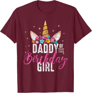 Daddy Of The Birthday Girl Father Gift Unicorn Birthday T-Shirt - T-Shirt | Maroon