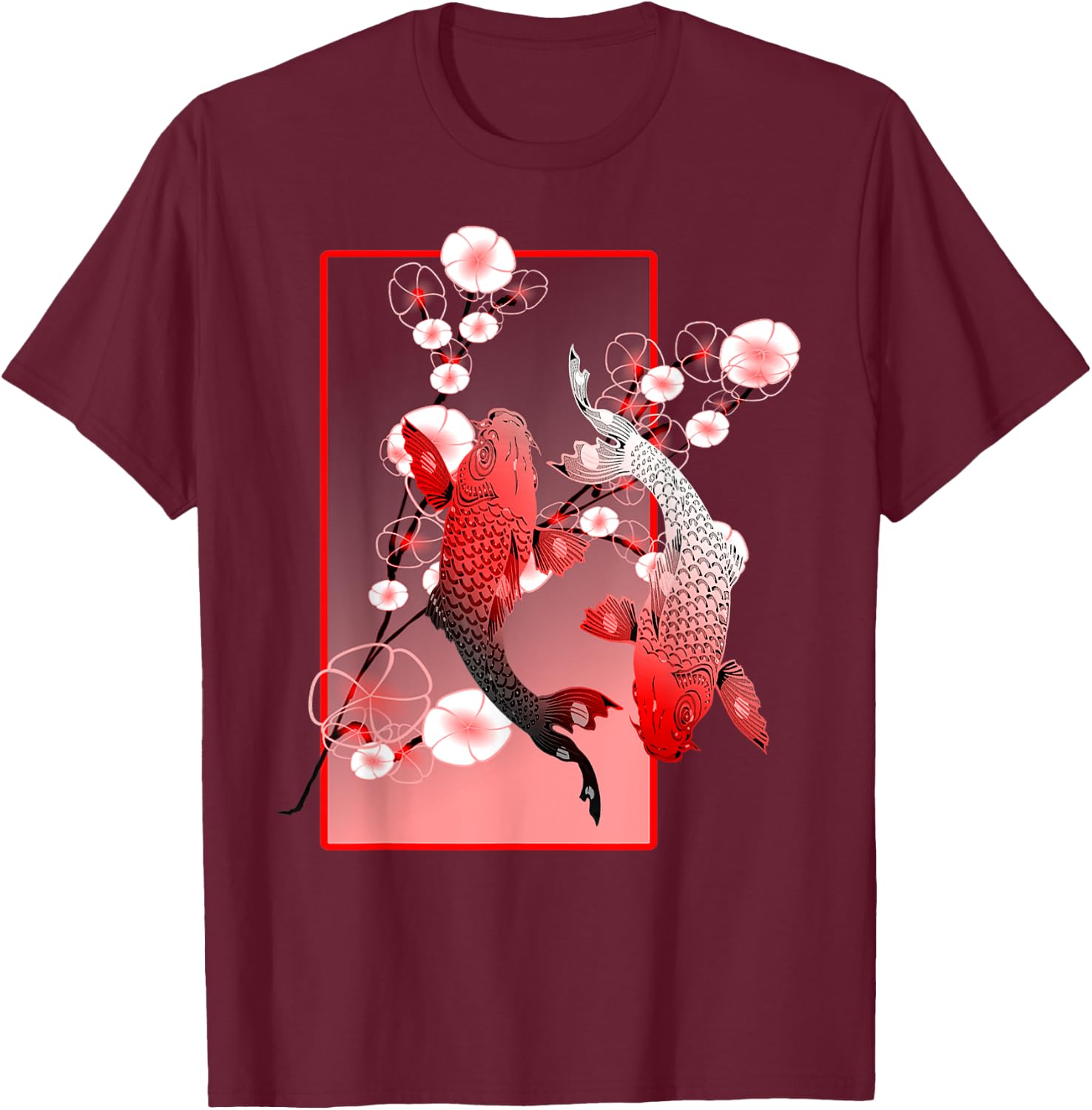 Japanese Koi Carp Nishikigoi Fish Cherry Blossom T-Shirt - T-Shirt | Maroon