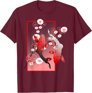Japanese Koi Carp Nishikigoi Fish Cherry Blossom T-Shirt - T-Shirt | Maroon