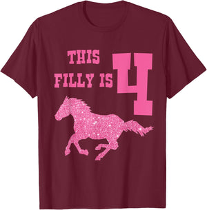 Kids 4th Birthday Horse - Party for 4 Year Old Girls T-Shirt - T-Shirt | Maroon
