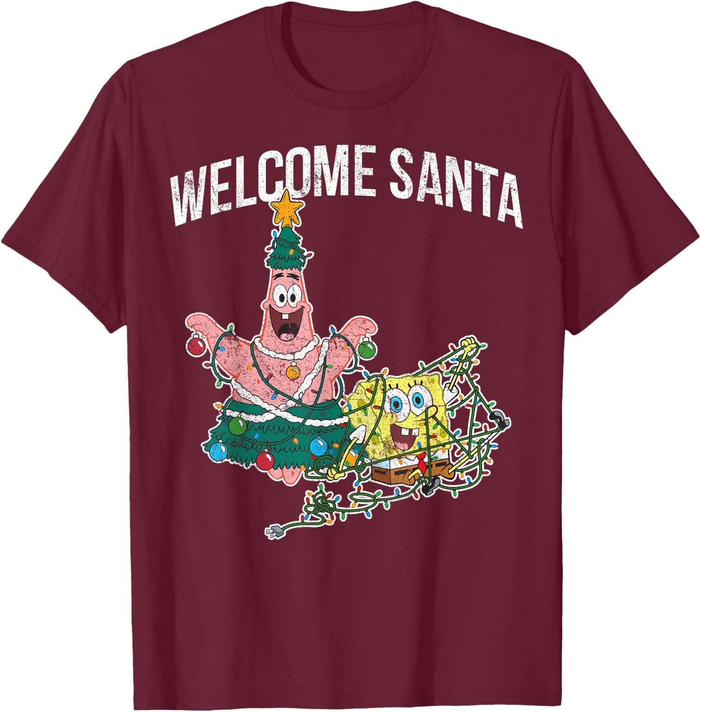 Spongebob Squarepants Patrick Star Welcome Santa Christmas T-Shirt - T-Shirt | Maroon