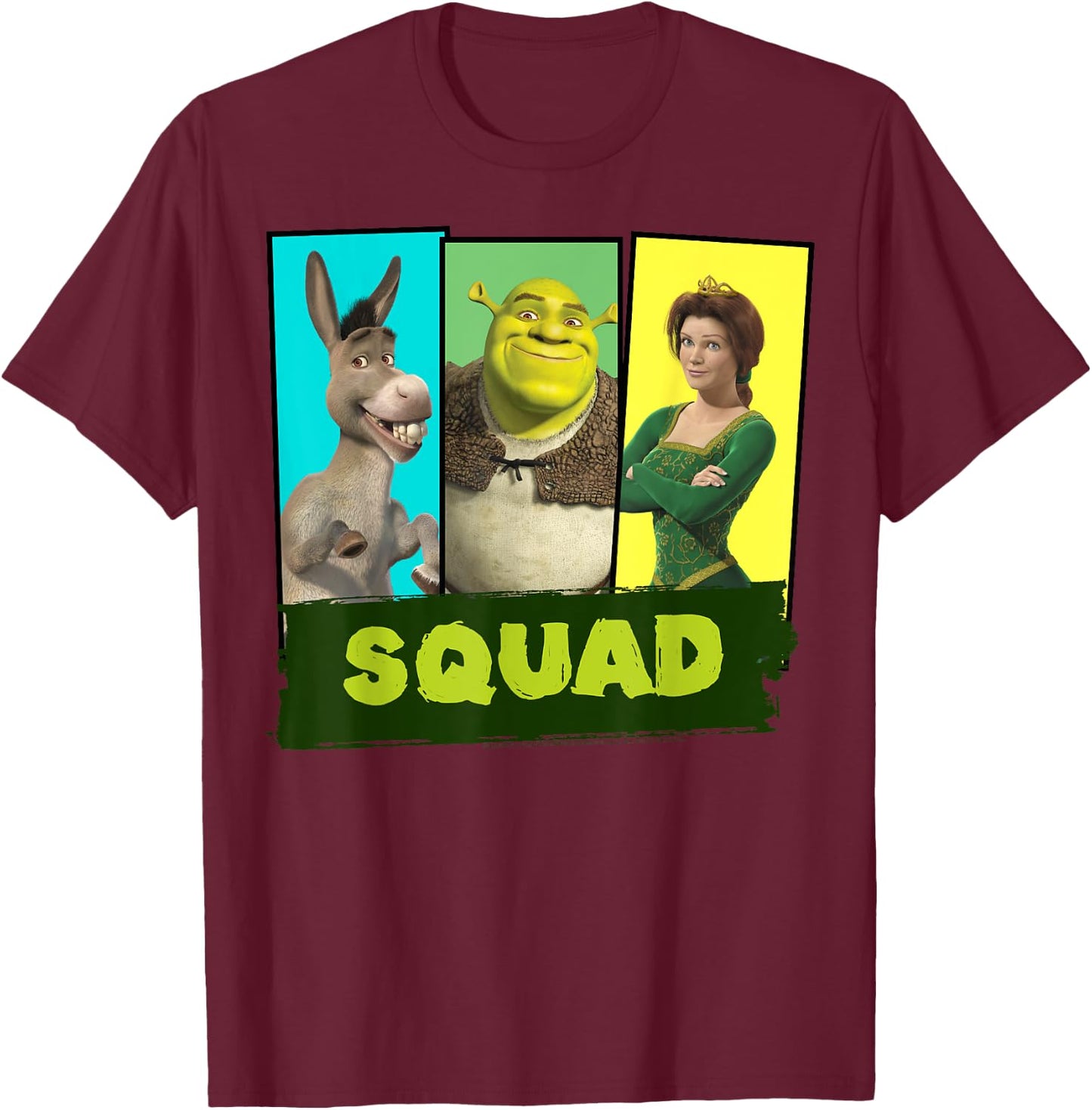 Shrek Squad Group Shot Panel Lineup Poster T-Shirt - T-Shirt | Maroon