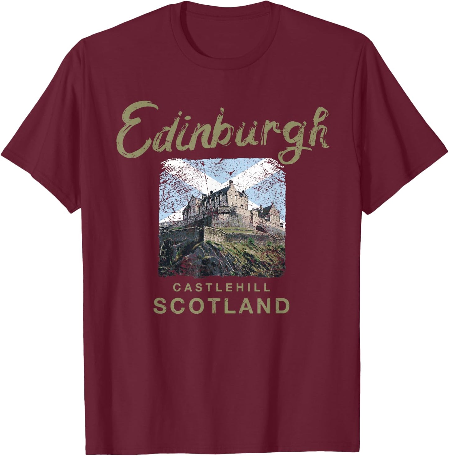 Edinburgh Castle Scotland Vintage Scottish T-Shirt - T-Shirt | Maroon