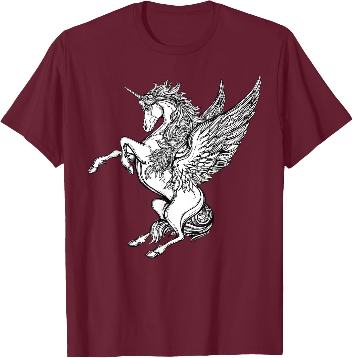 Victorian Unicorn - Magic Fairy Pegasus Engraving T-Shirt - T-Shirt | Maroon