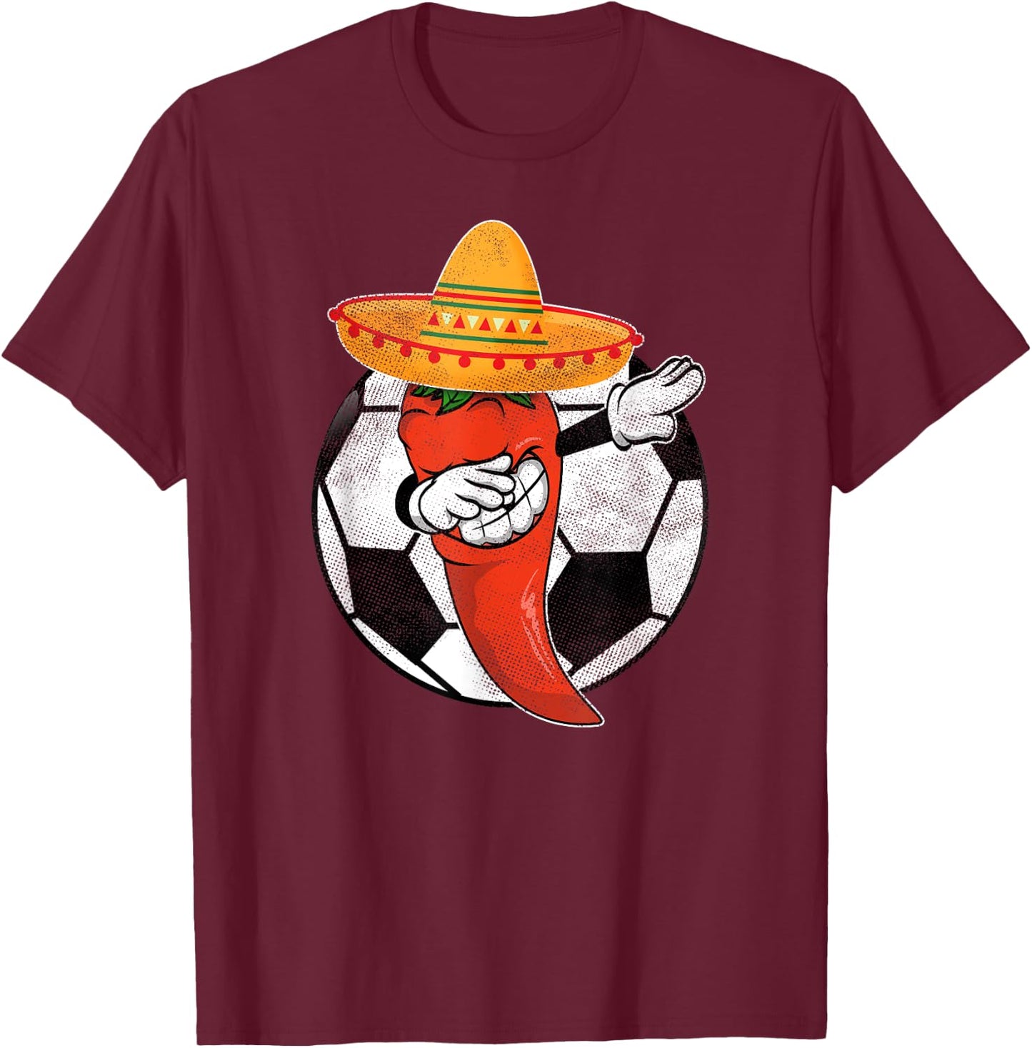 Soccer Ball Dabbing Hot Pepper Mexican Chili Cinco de Mayo T-Shirt - T-Shirt | Maroon