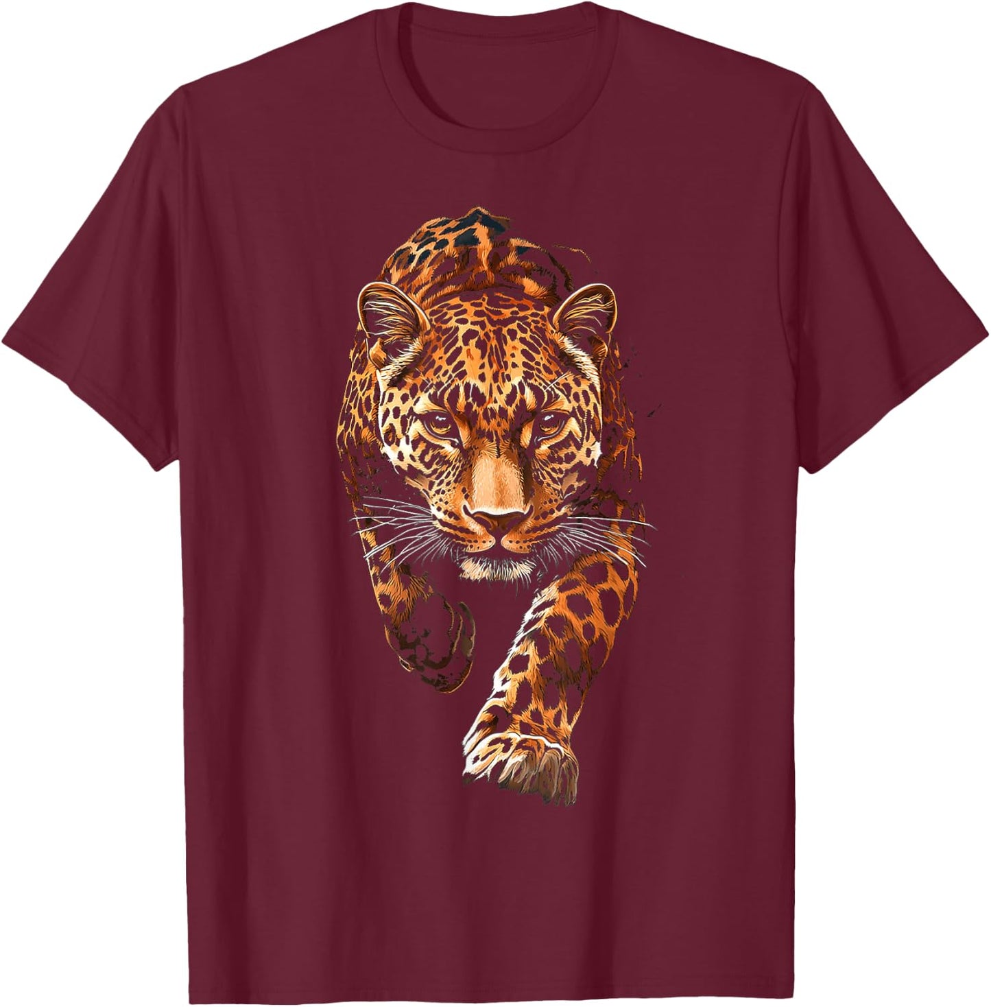 Leopard Animal Graphic Illustration Leopard T-Shirt - T-Shirt | Maroon