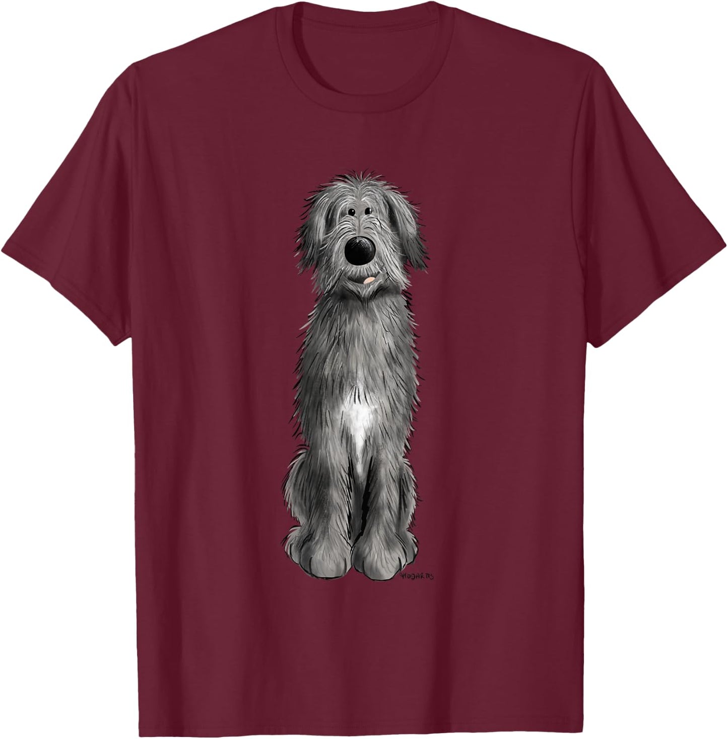 Happy Irish Wolfhound Cartoon Dog Breed T-Shirt - T-Shirt | Maroon