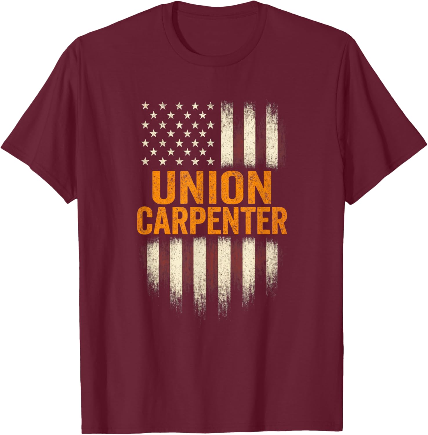 Union Carpenter - Vintage USA Flag Woodworking T-Shirt - T-Shirt | Maroon