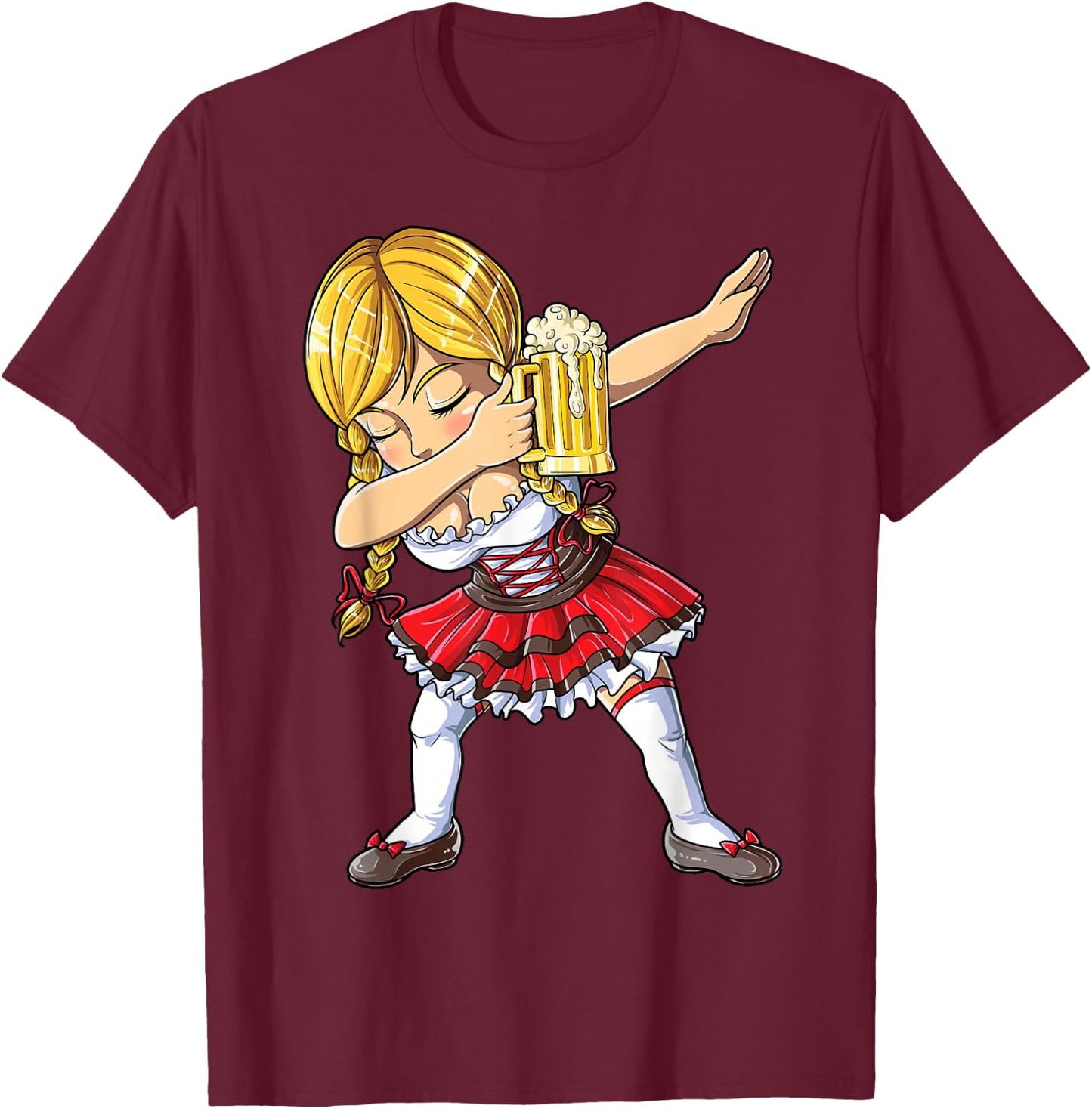 Dabbing German Girl T Shirt Oktoberfest Women Dirndl Beer T-Shirt - T-Shirt | Maroon