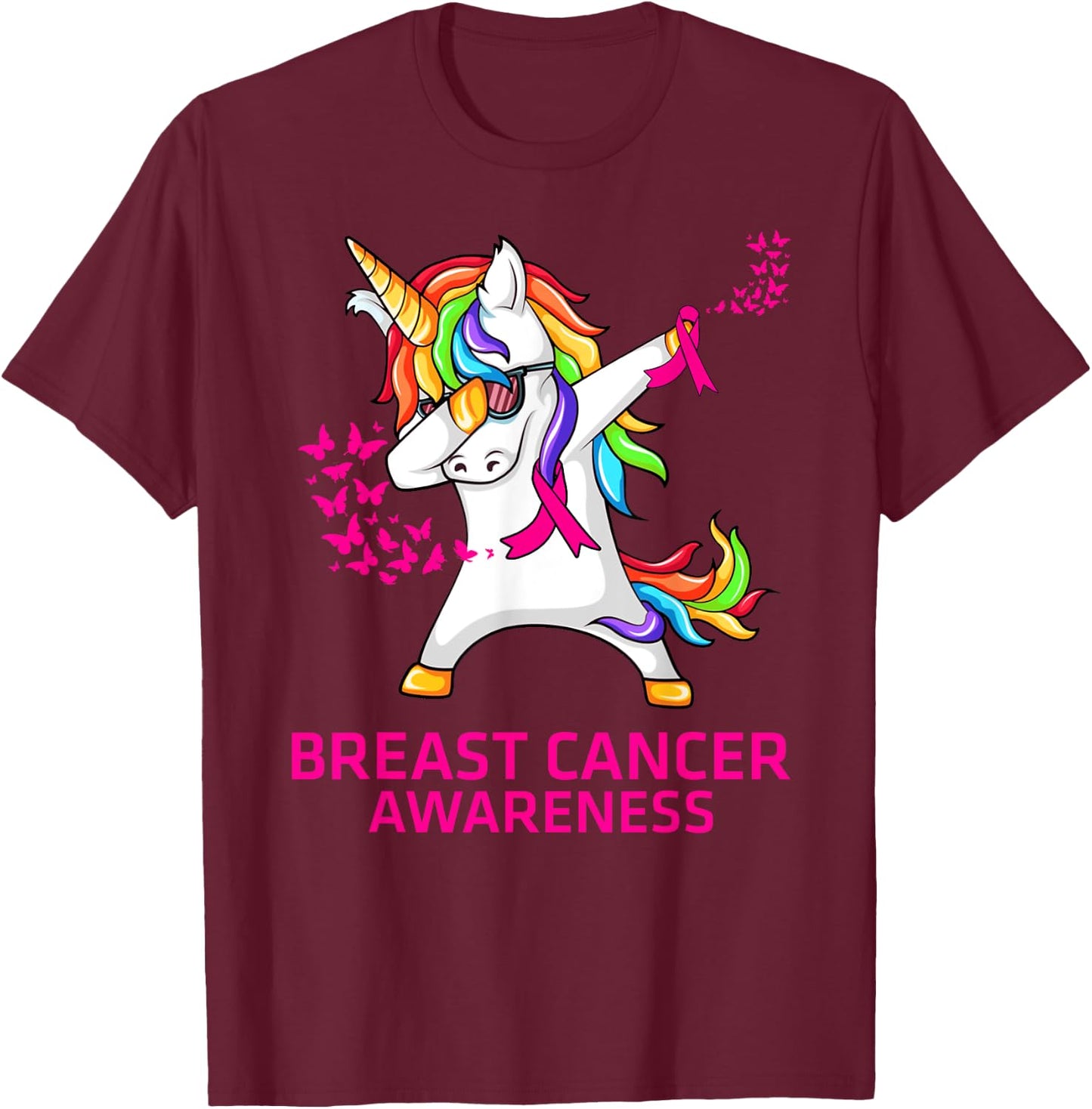 Inspirational Breast Cancer Awareness Unicorn T-Shirt - T-Shirt | Maroon