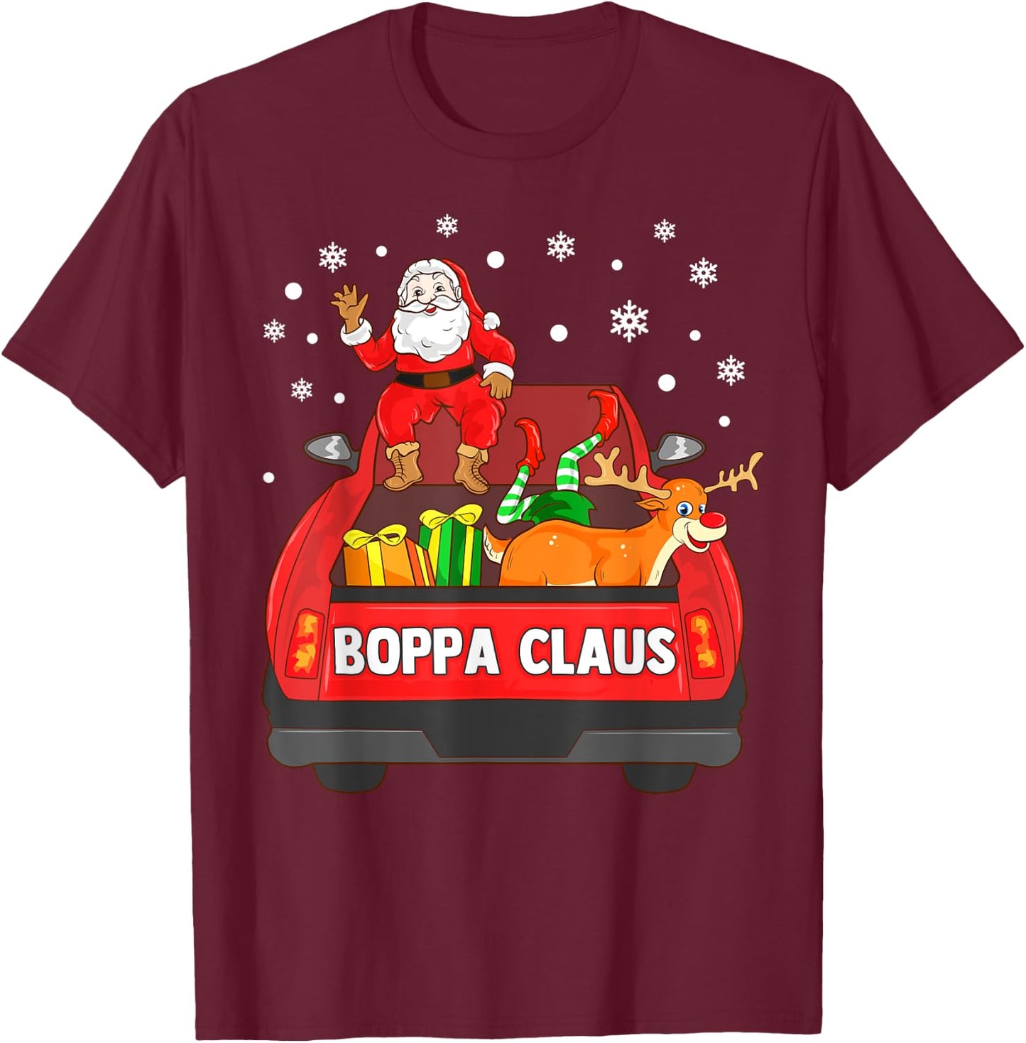 Boppa Claus Shirt Red Truck Santa Reindeer Elf Christmas T-Shirt - T-Shirt | Maroon