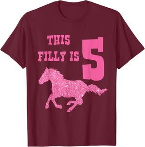 Kids 5th Birthday Horse - Party for 5 Year Old Girls T-Shirt - T-Shirt | Maroon