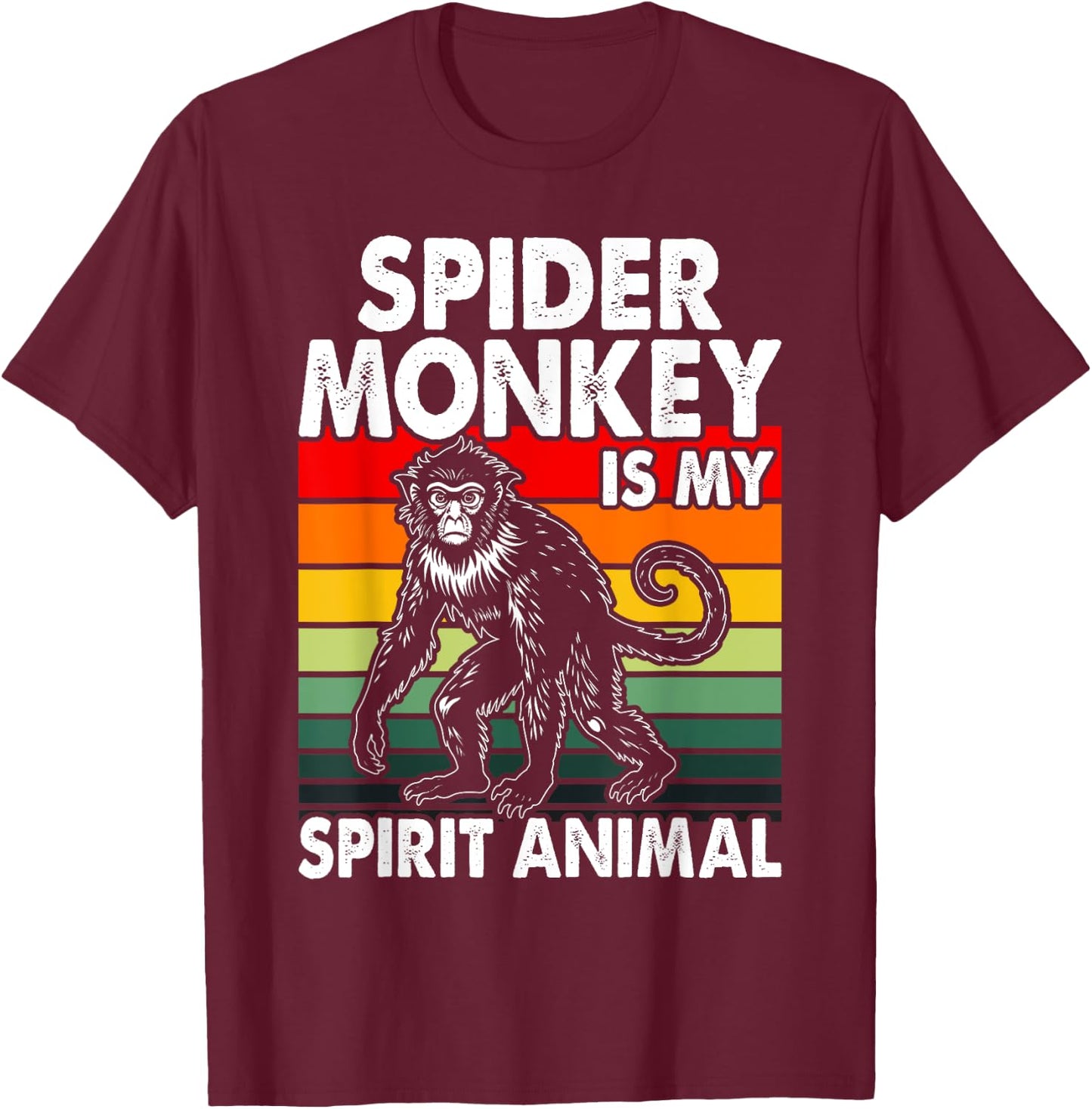 Spider Monkey Retro Vintage T-Shirt - T-Shirt | Maroon