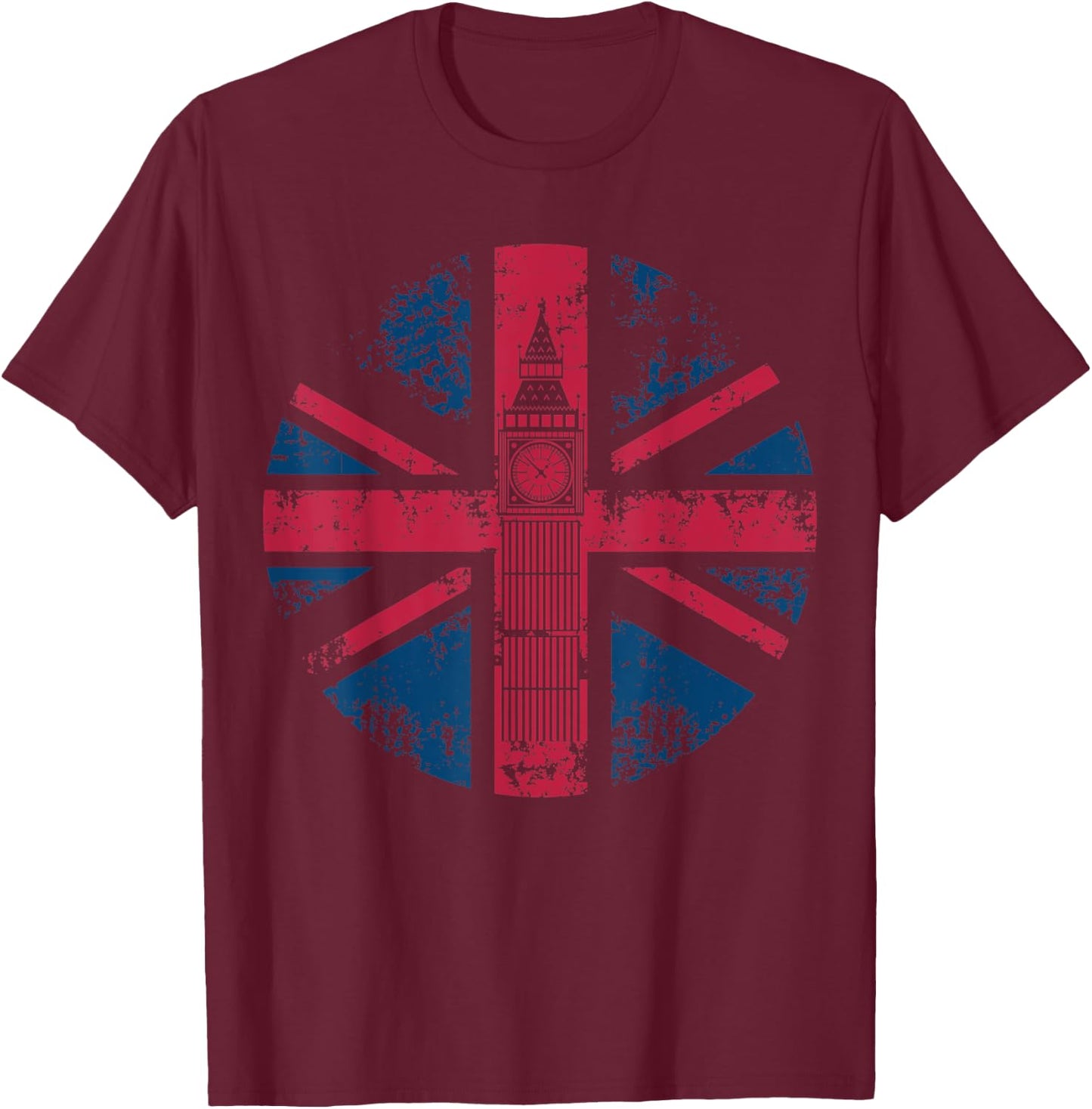 London Big Ben Union Jack Vintage UK Flag British Shirt Gift T-Shirt - T-Shirt | Maroon