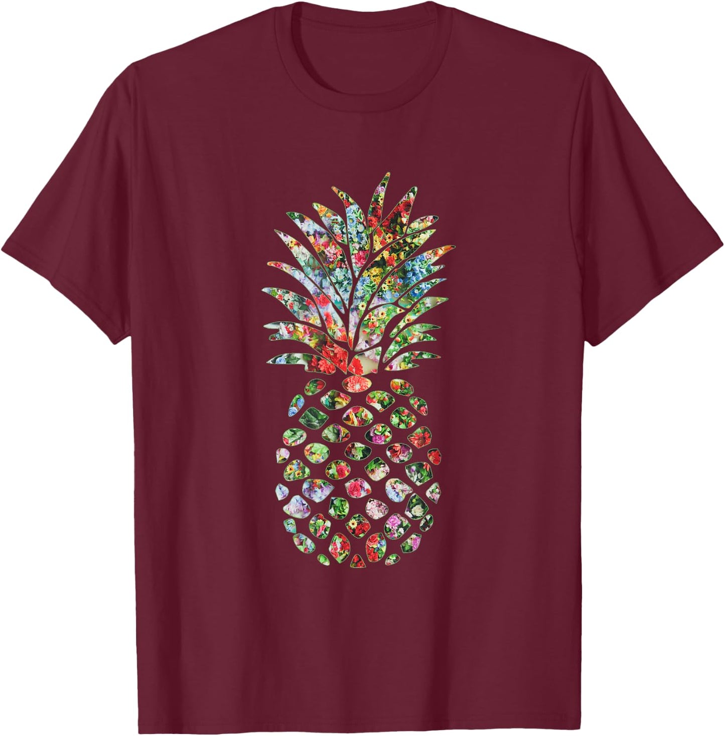 Pineapple Flower Garden Abstract Art Shirt T-Shirt - T-Shirt | Maroon