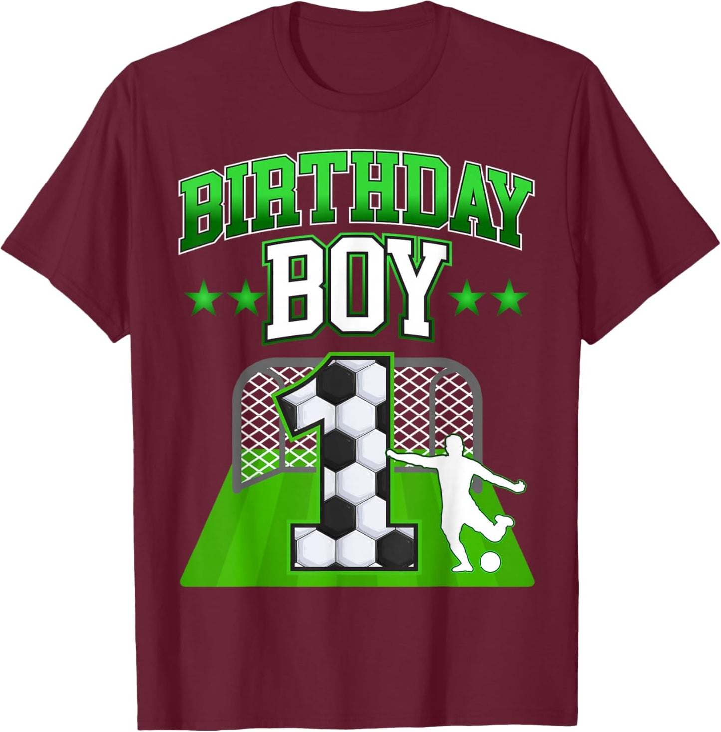 Soccer Themed Birthday boy Outfit for 1 Year Old Celebration T-Shirt - T-Shirt | Maroon