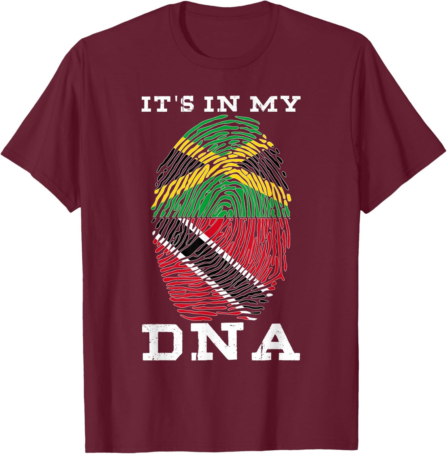 Trinidadian Plus Jamaican Mix DNA Flag Heritage Pride Gifts T-Shirt - T-Shirt | Maroon
