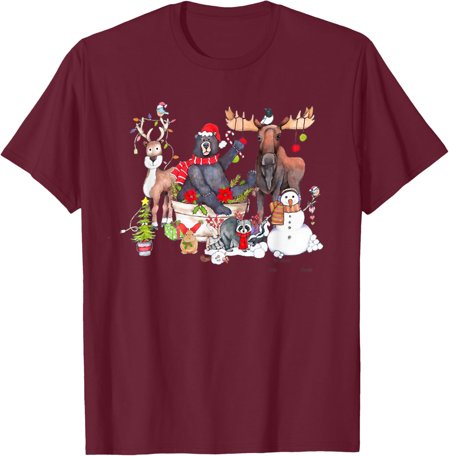 Funny Woodland Critter Christmas Gathering for Animals Loves T-Shirt - T-Shirt | Maroon