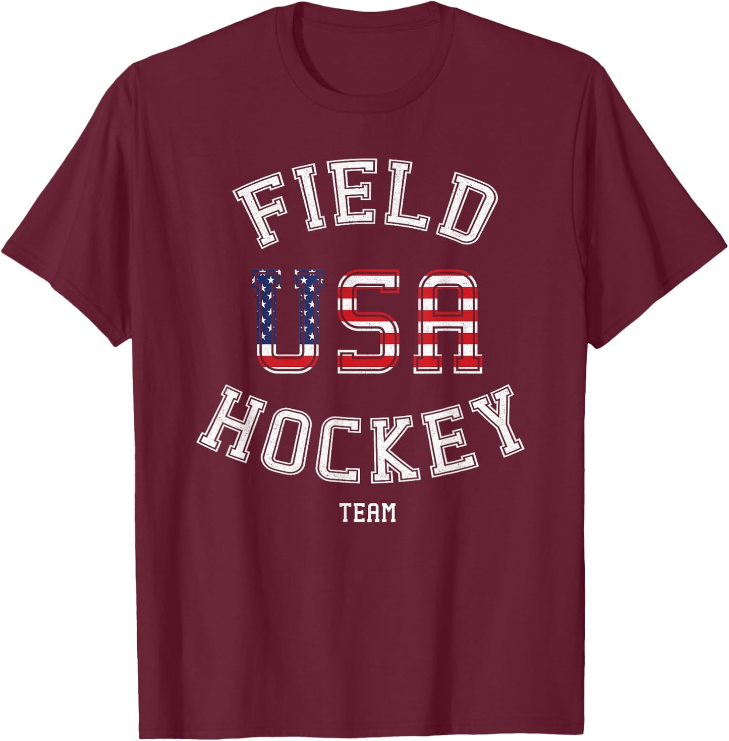 American Flag USA Field Hockey Player Gift Kids Men T-Shirt - T-Shirt | Maroon