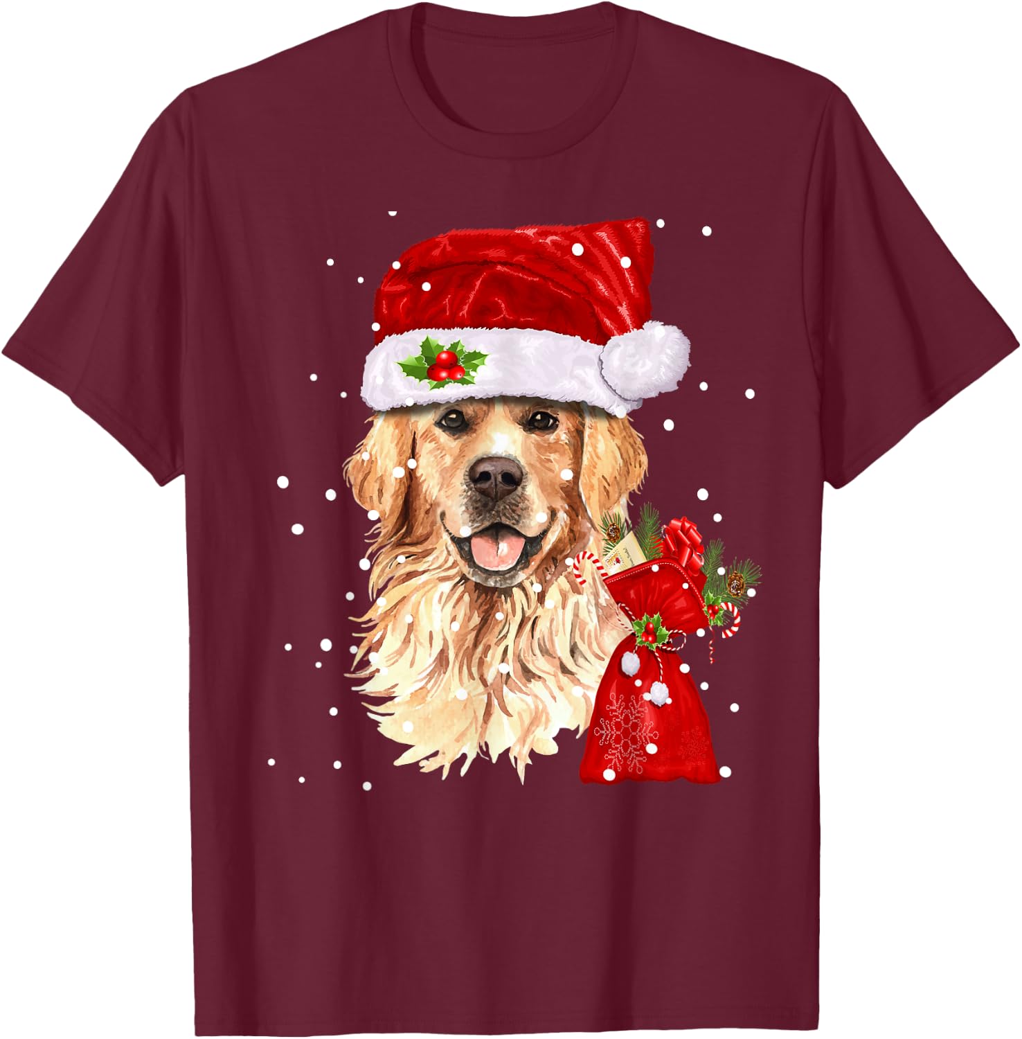 Golden Retriever T Shirt Dog Christmas Light Holiday Party Women Kids T-Shirt - T-Shirt | Maroon