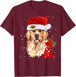Golden Retriever T Shirt Dog Christmas Light Holiday Party Women Kids T-Shirt - T-Shirt | Maroon
