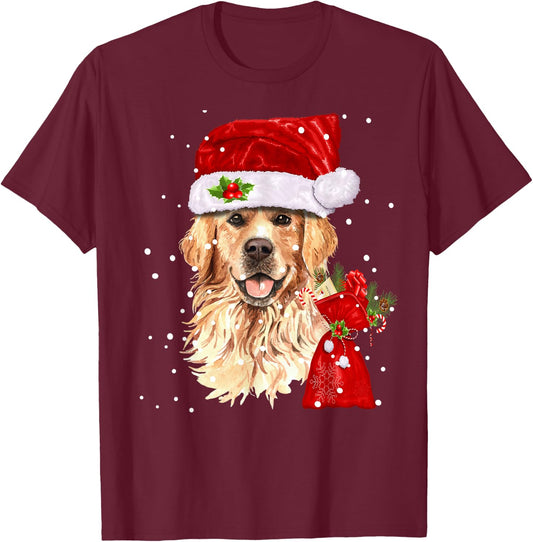 Golden Retriever T Shirt Dog Christmas Light Holiday Party Women Kids T-Shirt - T-Shirt | Maroon